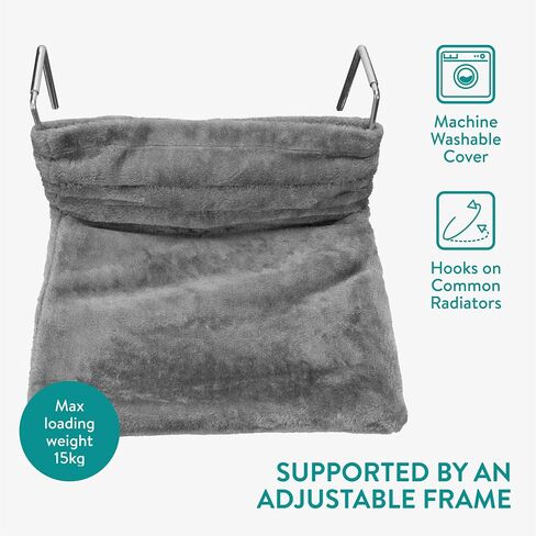 Navaris Cat Radiator Bed - Hanging Plush Basket Hammock with Cushion and Adjustable Metal Frame to Hook onto Radiators - 6kg Maximum Weight - Grey in Saudi Arabia