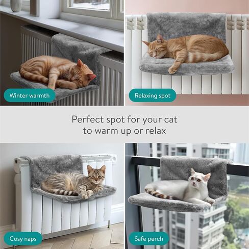 Navaris Cat Radiator Bed - Hanging Plush Basket Hammock with Cushion and Adjustable Metal Frame to Hook onto Radiators - 6kg Maximum Weight - Grey in Saudi Arabia