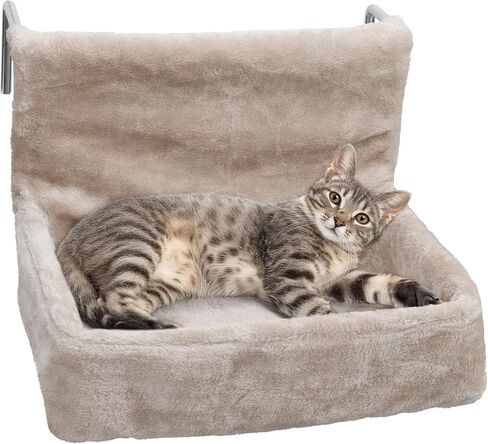 Navaris Cat Radiator Bed - Hanging Plush Basket Hammock with Cushion and Adjustable Metal Frame to Hook onto Radiators - 6kg Maximum Weight - Grey in Saudi Arabia