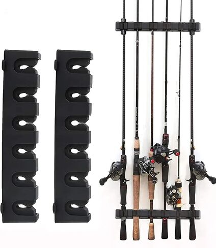 Vertica Fishing Rod Holders, Wall-Mounted – Fishing Rod Racks, Fishing Pole Holders,Fishing Rod Rack,Store 6 Rods or Combos in 12.6 Inches, for Garage & Boat, 1 Pair Black (Vertica) in Kuwait
