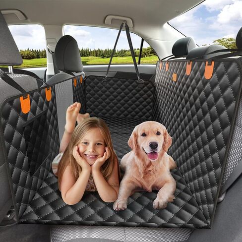 melafa365 Back Seat Extender for Dogs,Dog Car Seat Cover with Hard Bottom-Supports 350lb,Scratch Proof Dog Hammock for Car Backseat Protector with Mesh Window and Storage Pocket for Car, SUV in Kuwait