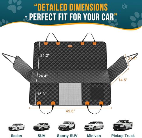 melafa365 Back Seat Extender for Dogs,Dog Car Seat Cover with Hard Bottom-Supports 350lb,Scratch Proof Dog Hammock for Car Backseat Protector with Mesh Window and Storage Pocket for Car, SUV in Kuwait