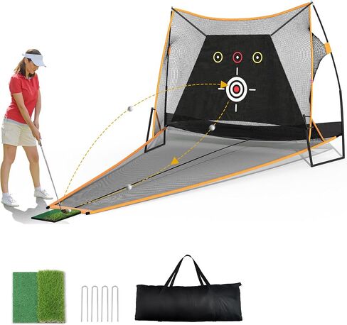 DWVO Automatic Ball Return Golf Net for Indoor/Outdoor, 10FT X 7FT Golf Driving Net Includes 1 Hitting Mat 5 Layer, Golf Practice Net and Mat, Golf Net for Real Golf Balls in Saudi Arabia
