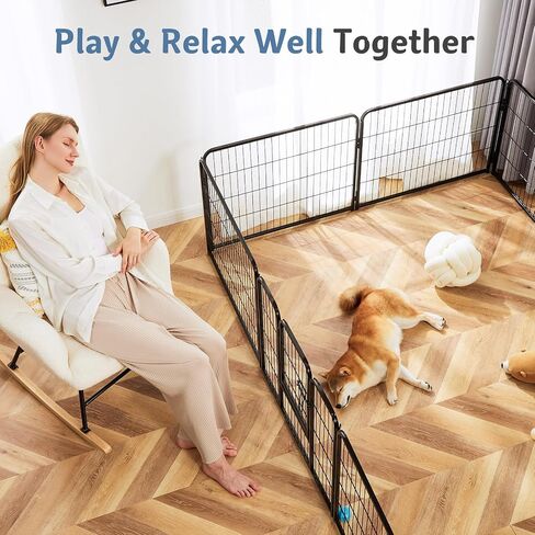 Sweetcrispy Dog Playpen سياج داخلي للحيوانات الأليفة في الهواء الطلق 16 لوحة 24 بوصة ارتفاع معدني لتمارين الجرو مع باب للكلاب الكبيرة / المتوسطة / الصغيرة المحمولة للحديقة، الفناء، التخييم RV in Saudi Arabia