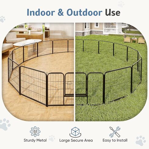 Sweetcrispy Dog Playpen سياج داخلي للحيوانات الأليفة في الهواء الطلق 16 لوحة 24 بوصة ارتفاع معدني لتمارين الجرو مع باب للكلاب الكبيرة / المتوسطة / الصغيرة المحمولة للحديقة، الفناء، التخييم RV in Saudi Arabia