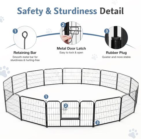 Sweetcrispy Dog Playpen سياج داخلي للحيوانات الأليفة في الهواء الطلق 16 لوحة 24 بوصة ارتفاع معدني لتمارين الجرو مع باب للكلاب الكبيرة / المتوسطة / الصغيرة المحمولة للحديقة، الفناء، التخييم RV in Saudi Arabia