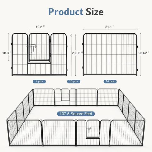 Sweetcrispy Dog Playpen سياج داخلي للحيوانات الأليفة في الهواء الطلق 16 لوحة 24 بوصة ارتفاع معدني لتمارين الجرو مع باب للكلاب الكبيرة / المتوسطة / الصغيرة المحمولة للحديقة، الفناء، التخييم RV in Saudi Arabia