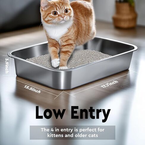 Stainless Steel Cat Litter Box,Kitty Litter Box with Letter Stickers,Metal Cat Litter Pan,Indoor Litter Tray,Pet Toilet Supplies for Small & Medium Cats,Kitten, Rabbit, Non Stick,Easy to Clean in Saudi Arabia