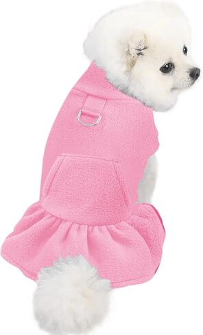 Dog Fleece Sweater Dress Turtleneck Sleeveless Puppy Sweatshirt with Pocket D-Ring Winter Warm Dog Clothes for Small Dogs Cats in Saudi Arabia