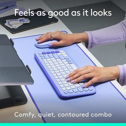 مجموعة Logitech POP ICON Combo، مجموعة لوحة مفاتيح وماوس بلوتوث، كتابة مريحة، مفاتيح وأزرار قابلة للبرمجة، نقرات هادئة، سهولة التبديل حتى 3 أجهزة - أرجواني in Kuwait