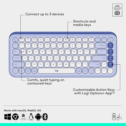 مجموعة Logitech POP ICON Combo، مجموعة لوحة مفاتيح وماوس بلوتوث، كتابة مريحة، مفاتيح وأزرار قابلة للبرمجة، نقرات هادئة، سهولة التبديل حتى 3 أجهزة - أرجواني in Kuwait