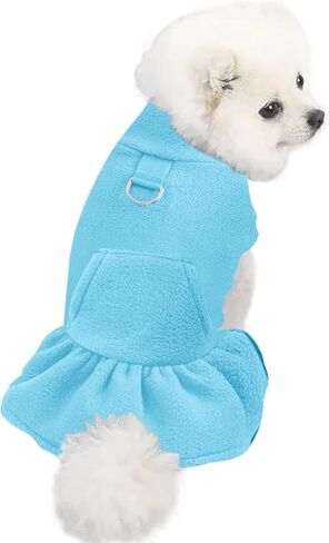 Dog Fleece Sweater Dress Turtleneck Sleeveless Puppy Sweatshirt with Pocket D-Ring Winter Warm Dog Clothes for Small Dogs Cats in Saudi Arabia