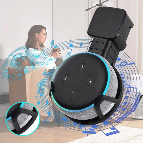 حامل تثبيت على الحائط لجهاز Dot 3rd Gen (فقط قابس مربع 2018-2021)، ملحقات موفرة للمساحة لحامل مكبرات الصوت المنزلية الذكية (أسود، عبوة واحدة) in Saudi Arabia