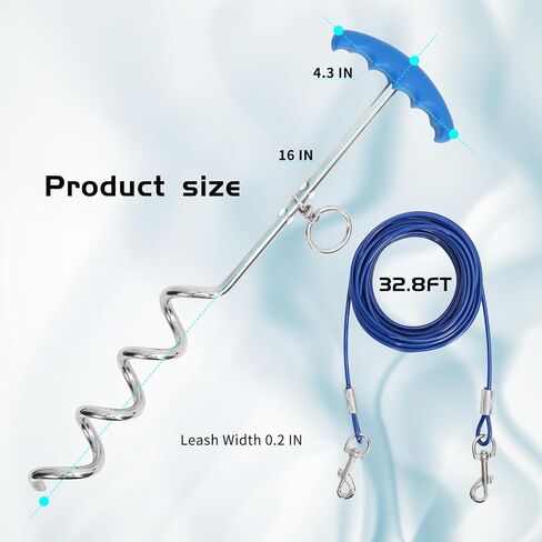 كابل ووتد لربط الكلاب: مقود وكابل في ساحة الكلاب مع سلسلة متينة وخطافات معدنية للتخييم في الهواء الطلق والفناء in Kuwait