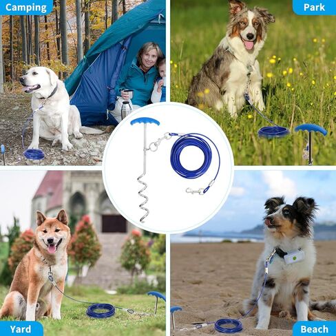 كابل ووتد لربط الكلاب: مقود وكابل في ساحة الكلاب مع سلسلة متينة وخطافات معدنية للتخييم في الهواء الطلق والفناء in Kuwait