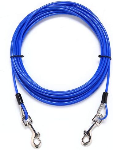25ft Dog Tie Out Cable Galvanized Steel Wire Rope with PVC Coating for Medium Dogs up to 396Ibs, Diode Blue in Saudi Arabia