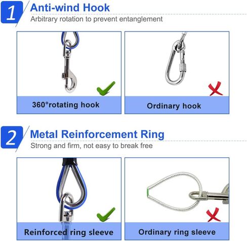 25ft Dog Tie Out Cable Galvanized Steel Wire Rope with PVC Coating for Medium Dogs up to 396Ibs, Diode Blue in Saudi Arabia