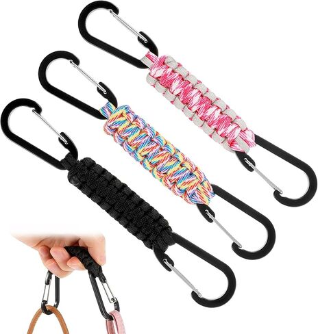 Paracord Keychain Carabiner, 3Pcs Paracord Lanyard Clip Military Braided Paracord Carabiner Keychain Clip for Water Bottle Keys Backpack Outdoor Travel Men Women in Saudi Arabia