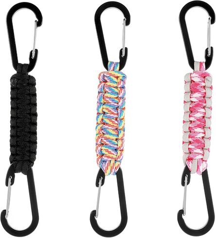 Paracord Keychain Carabiner, 3Pcs Paracord Lanyard Clip Military Braided Paracord Carabiner Keychain Clip for Water Bottle Keys Backpack Outdoor Travel Men Women in Saudi Arabia