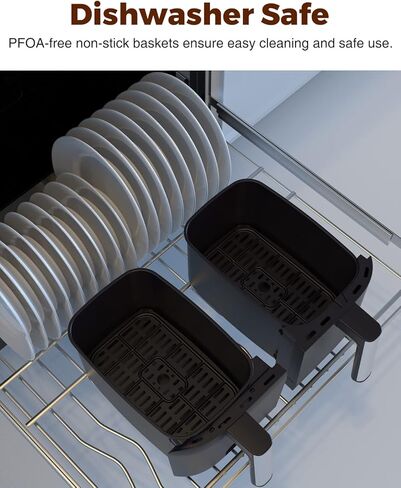 مقلاة هوائية من جويامي مع سلتين، مقلاة هوائية بسلة مزدوجة 8 كيو تي مع لمسة نهائية متزامنة، غير لاصقة وآمنة للاستخدام في غسالة الأطباق، مقلاة هوائية 6 في 1 للقلي بالهواء، والخبز، والتجفيف، والتحميص، والشواء والمزيد، 1800 وات، أسود in Kuwait