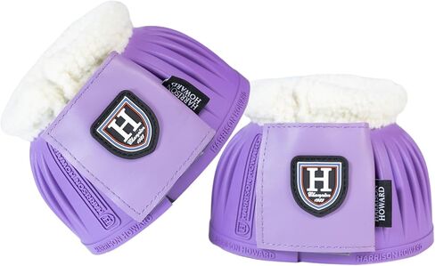Harrison Howard Rubber Pull-on Bell Boots with Fleece Lining and Extra-Large Leather Touch-Close Tape Hoof Overreach Protection for Horses Sold in Pairs Light Grey XL in Kuwait