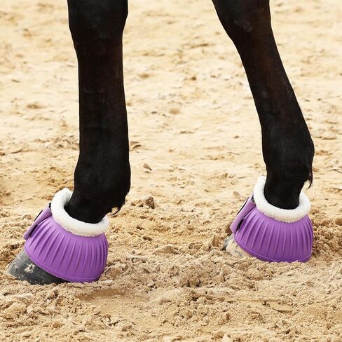 Harrison Howard Rubber Pull-on Bell Boots with Fleece Lining and Extra-Large Leather Touch-Close Tape Hoof Overreach Protection for Horses Sold in Pairs Light Grey XL in Kuwait