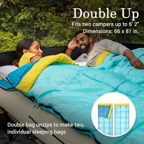 Coleman Flatlands Sleeping Bag Collection, 30°F/35°F/40°F/45°F/50°F Sleeping Bags with Big & Tall and Queen-Size Options, Made from 100% Recycled Material, Cool Weather Sleeping Bag for Adults in Kuwait