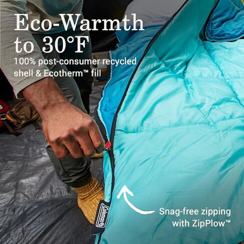 Coleman Flatlands Sleeping Bag Collection, 30°F/35°F/40°F/45°F/50°F Sleeping Bags with Big & Tall and Queen-Size Options, Made from 100% Recycled Material, Cool Weather Sleeping Bag for Adults in Kuwait