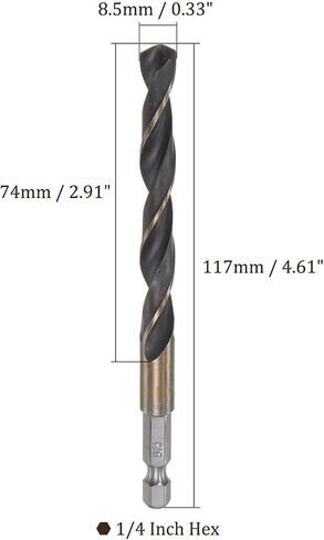 Kozelo Titanium Coated Drill Bit with 1/4" Hex Shank - [9mm x 125mm] High Speed Steel for Quick Release 135 Degree Split Point for Aluminum Alloy Iron Wood in Kuwait