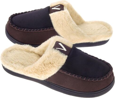 VONMAY Men's Memory Foam Fuzzy Slippers Slip On Scuff House Shoes Moccasin Faux Fur Plush Fleece Lining Indoor Outdoor Winter Warm in Kuwait