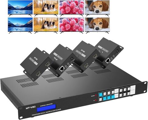 MT-VIKI 4K HDMI Matrix Extender 4x4 4K60 هرتز 4:4:4 عبر كابل CAT6/7/8، مقسم مصفوفة ومحول مع 4 أجهزة استقبال POC + 4 حلقات خارجية، واجهة المستخدم الرسومية على الويب، RS232، حتى 230 قدمًا (70 مترًا) in Kuwait