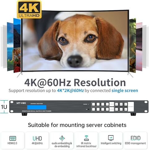 MT-VIKI 4K HDMI Matrix Extender 4x4 4K60 هرتز 4:4:4 عبر كابل CAT6/7/8، مقسم مصفوفة ومحول مع 4 أجهزة استقبال POC + 4 حلقات خارجية، واجهة المستخدم الرسومية على الويب، RS232، حتى 230 قدمًا (70 مترًا) in Kuwait