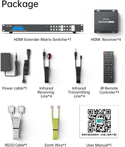 MT-VIKI 4K HDMI Matrix Extender 4x4 4K60 هرتز 4:4:4 عبر كابل CAT6/7/8، مقسم مصفوفة ومحول مع 4 أجهزة استقبال POC + 4 حلقات خارجية، واجهة المستخدم الرسومية على الويب، RS232، حتى 230 قدمًا (70 مترًا) in Kuwait