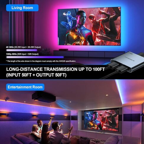 HDMI Splitter 1 in 2 Out 4K, HDMI 2 Port Splitter with Auto, Copy, and Fixed Mode for Dual Identical Display Support 4K 30Hz 3D, Compatible with Xbox, PS4 Pro, PS5 in Saudi Arabia