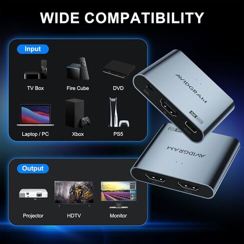 HDMI Splitter 1 in 2 Out 4K, HDMI 2 Port Splitter with Auto, Copy, and Fixed Mode for Dual Identical Display Support 4K 30Hz 3D, Compatible with Xbox, PS4 Pro, PS5 in Saudi Arabia