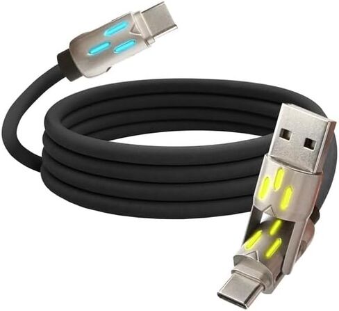 chubbycable GlowCharge Pro - 240W 3-in-1 Car Cable with Dynamic Lights Multi USB C Cable Silicone Fast Charging Cord, 3.94FT, Orange, Type-C to Type-C+USB-A in Kuwait