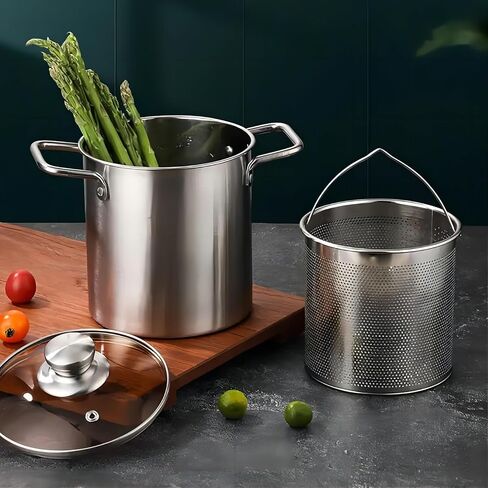 Deep Fryer Pot, Small Deep Fryer with Basket Stainless Steel, Deep Fry Pot with Strainer Basket & Glass Lid, Japanese Tempura Fryer Fish Fryer Pot for Kitchen Fries and Chicken in Saudi Arabia
