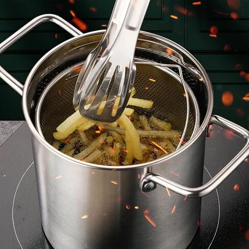 Deep Fryer Pot, Small Deep Fryer with Basket Stainless Steel, Deep Fry Pot with Strainer Basket & Glass Lid, Japanese Tempura Fryer Fish Fryer Pot for Kitchen Fries and Chicken in Saudi Arabia