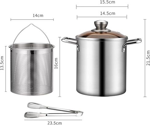 Deep Fryer Pot, Small Deep Fryer with Basket Stainless Steel, Deep Fry Pot with Strainer Basket & Glass Lid, Japanese Tempura Fryer Fish Fryer Pot for Kitchen Fries and Chicken in Saudi Arabia