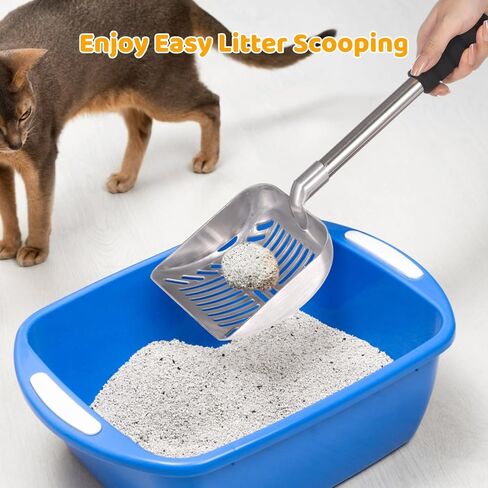 Cat Litter Scooper, 32" Long Handle Litter Sifter Scoop with Holder, Deep Stainless Steel Kitten Scooper with Box, Detachable Sifting Litter Shovel for Cats (Medium Size) in Saudi Arabia