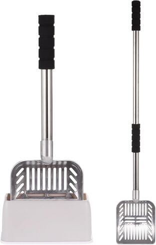 Cat Litter Scooper, 32" Long Handle Litter Sifter Scoop with Holder, Deep Stainless Steel Kitten Scooper with Box, Detachable Sifting Litter Shovel for Cats (Medium Size) in Saudi Arabia