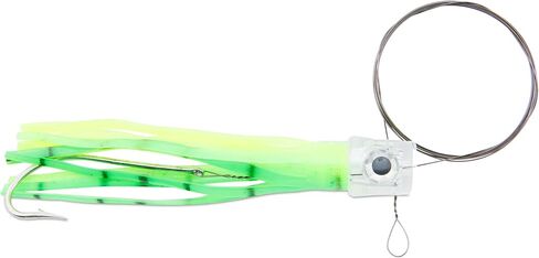 منصات صيد السمك C&H Lures Lil Stubby Ballyhoo - تنورة فينيل زرقاء/بيضاء، خطاف موستد 7/0، زنبرك ودبوس، 3 أقدام، 69 رطل اختبار مموه بني اللون من الفولاذ المقاوم للصدأ سلك زعيم in Saudi Arabia