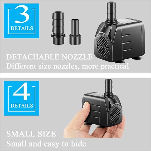 3 Pack Submersible Pump with Led Light, Small Fountain Pump with Tubing, Submersible Water Pump for Aquarium Fish Tank Indoor or Outdoor Pond Fountain Hydroponics Statuary (5W 95GPH) in Saudi Arabia