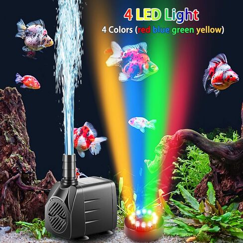 3 Pack Submersible Pump with Led Light, Small Fountain Pump with Tubing, Submersible Water Pump for Aquarium Fish Tank Indoor or Outdoor Pond Fountain Hydroponics Statuary (5W 95GPH) in Saudi Arabia