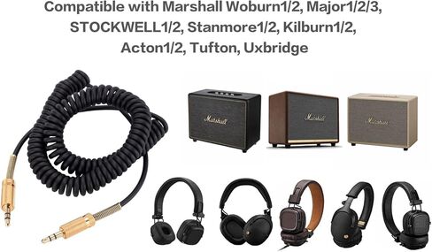كابل صوت بديل من مارشال، متوافق مع Woburn1/2، Major1/2/3، STOCKWELL1/2، Stanmore1/2، Kilburn1/2، Acton1/2، Tufton، مكبرات صوت Uxbridge، سلك جاك ستيريو 3.5 مم ذكر إلى ذكر، 2 قدم، أسود in Kuwait