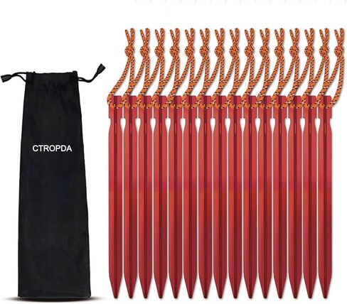 15Pack Tent Stakes, Lightweight 7075 Aluminum Tent Stakes with Pull Rope, Tent Pegs for Backpacking, Durable Camping Tent Accessories, Red… in Saudi Arabia