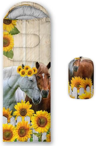 BSNTHO Steed Horse Sunflower Printed Camping Sleeping Bags,3 Season Warm & Cool Weather,Lightweight,Waterproof Sleeping Bags for Adults & Kids,Traveling,and Outdoors,Camping Gear Equipment,31x90inch in Saudi Arabia