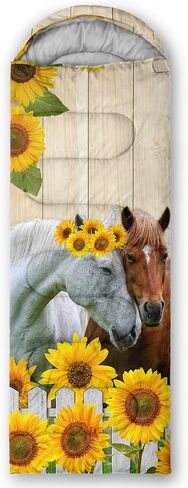 BSNTHO Steed Horse Sunflower Printed Camping Sleeping Bags,3 Season Warm & Cool Weather,Lightweight,Waterproof Sleeping Bags for Adults & Kids,Traveling,and Outdoors,Camping Gear Equipment,31x90inch in Saudi Arabia