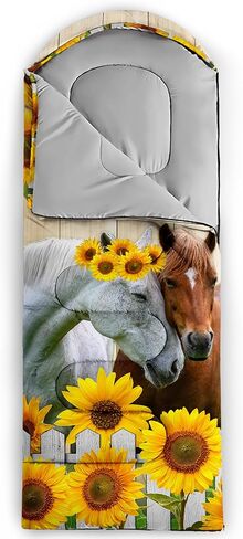BSNTHO Steed Horse Sunflower Printed Camping Sleeping Bags,3 Season Warm & Cool Weather,Lightweight,Waterproof Sleeping Bags for Adults & Kids,Traveling,and Outdoors,Camping Gear Equipment,31x90inch in Saudi Arabia