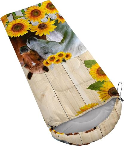 BSNTHO Steed Horse Sunflower Printed Camping Sleeping Bags,3 Season Warm & Cool Weather,Lightweight,Waterproof Sleeping Bags for Adults & Kids,Traveling,and Outdoors,Camping Gear Equipment,31x90inch in Saudi Arabia